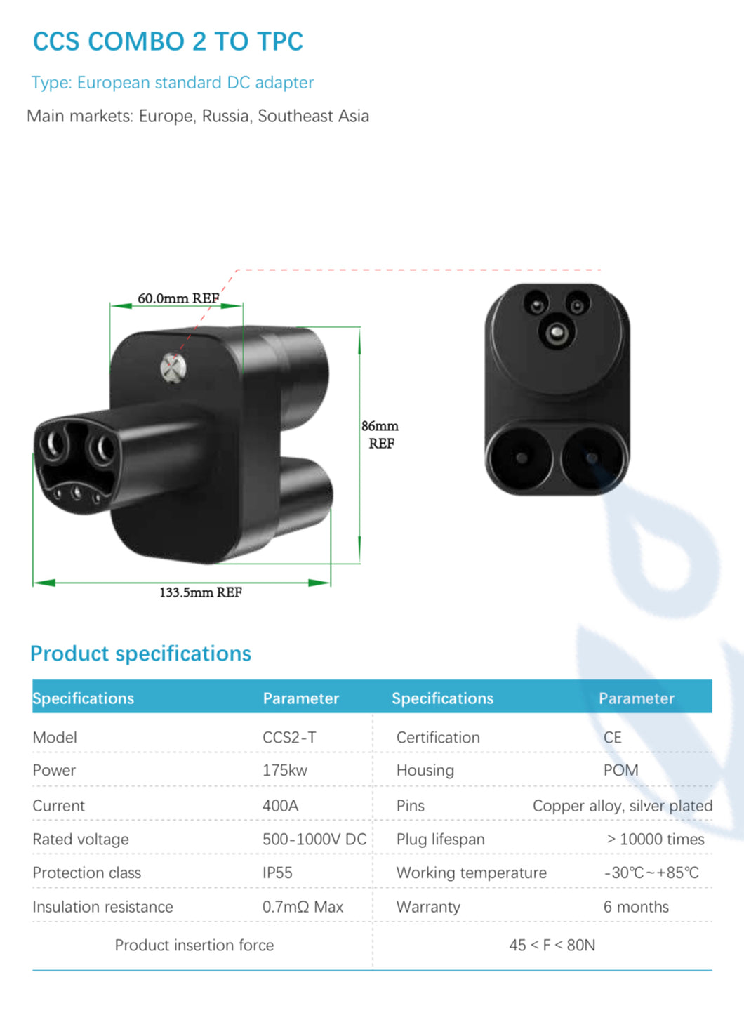 MANINAM CCS COMBO 2 TO TPC Adapter - For TESLA Vehicles Charging in European Stations
